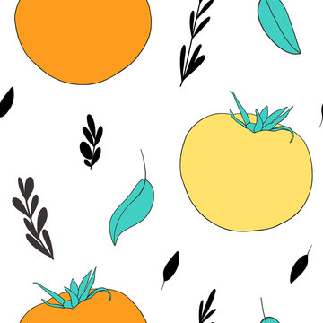 Cute kitchen seamless pattern with hand drawn tomatoes