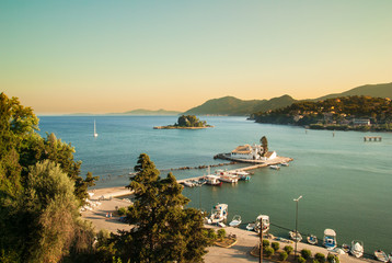 Fototapeta premium Mouse Island and the Vlacherna Monastery. Corfu Island, Greece