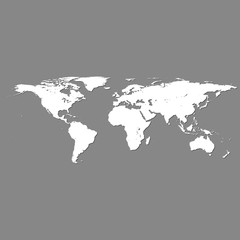 vector white world map with shadow on grey