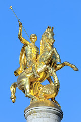 Sculpture of St George on the top of Freedom Monument in Tbilisi