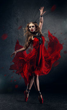 Flamenco Dancing Woman In Red Dress