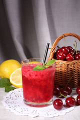 Fresh cold cherry cocktail with mint and lemon