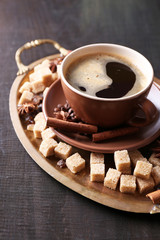 Brown sugar, spices and cup of coffee
