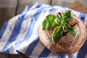 Fresh baked bread and fresh basil