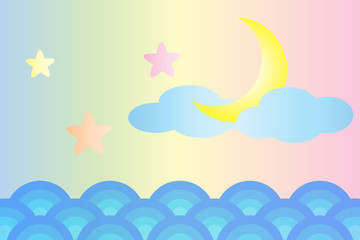 Obraz na płótnie Canvas Moon and star over the sea (Pastel color style)