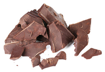 Cracked chocolate bar isolated on white