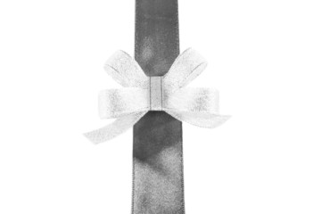 grey and silver ribbon and bow isolated on white