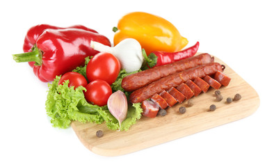 Smoked thin sausages and vegetables