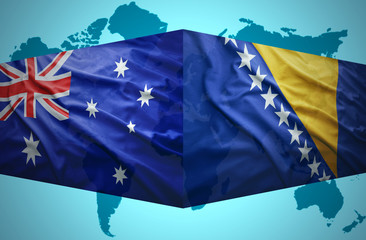 Waving Bosnian and Australian flags