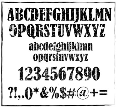 Old Black Retro Rubber Stamp Style Alphabet Vector