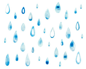 Hand draw aquarelle art paint blue watercolor rain drop - obrazy, fototapety, plakaty