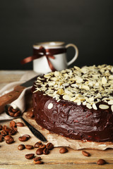 Tasty chocolate cake with almond,