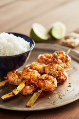 Marinated prank skewers with rice