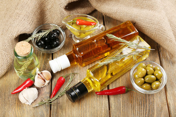 Different sorts of cooking oil, close-up