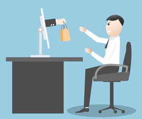 Obraz premium e-commerce Hand holding shopping bags delivery concept comes fro