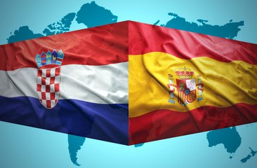 Waving Croatian and Spanish flags