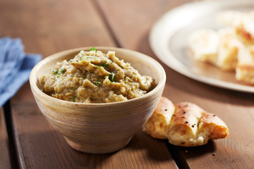 Eggplant baba ganoush with flat bread