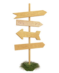 wooden signpost isolated on white background