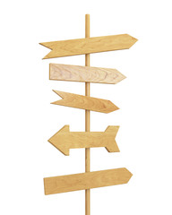 wooden signpost isolated on white background