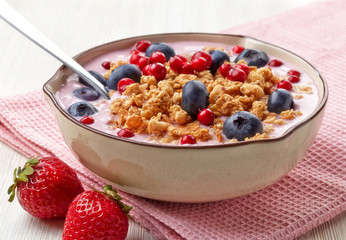 Healthy breakfast. Yogurt with granola and berries