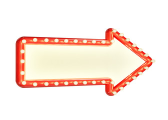 Obraz premium red marque arrow sign with blank space and light bulbs