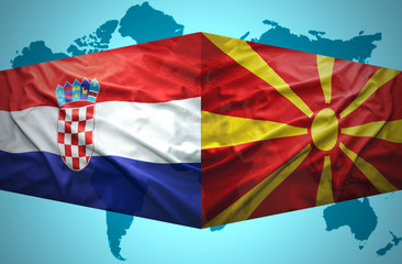 Waving Macedonian and Croatian flags