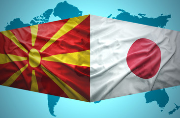 Waving Macedonian and Japanese flags