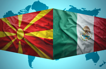 Waving Macedonian and Mexican flags