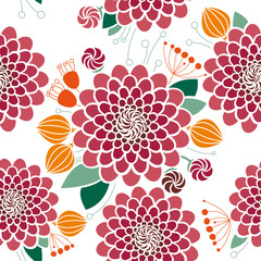 Seamless floral pattern, dahlias