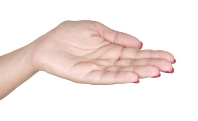 Woman open palm offering something