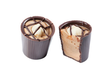 Sweet made of milk chocolate, praline and hazelnut