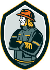 Fireman Firefighter Arms Folded Shield Retro