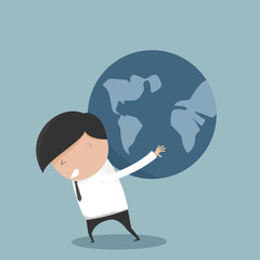 Concept of businessman bearing world the only one. vector illust