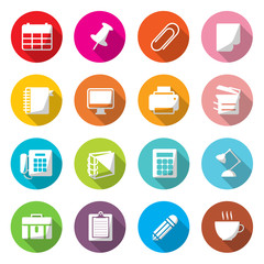 Office Equipment Circle Colorful Icons Vector.