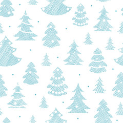 Blue decorated Christmas trees silhouettes textile seamless