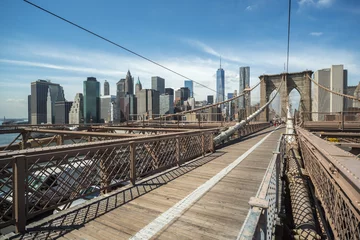 Gordijnen New York City Brooklyn Bridge en Manhattan gebouwen © blvdone