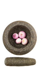 Stone Mortar And Pestle With Onions