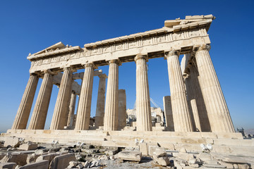 Columns of Parthenon temple in Acropolis of Athens