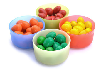 Various Color Of Chocolate Beans In Plastic Container 