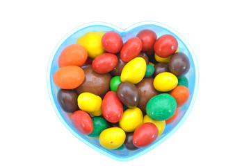 Various Color Of Chocolate Beans In Plastic Container 