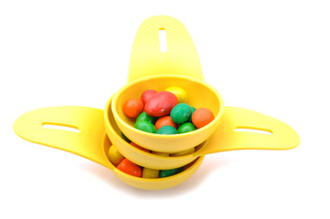 Various Color Of Chocolate Beans In Plastic Container 