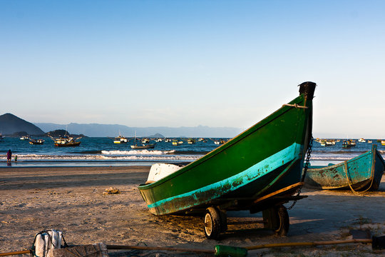 Fishing boats on the beach Pereque, Brazil