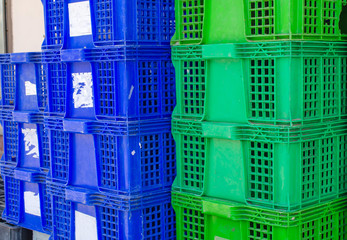 plastic crate stacked product packing containers