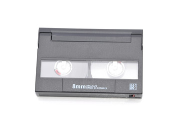 8mm Computer Tape Backup Data Cartridge Over White Background 