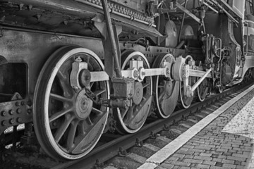 Wheels of steam locomotive