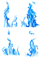 collection of four blue flames isolated on white