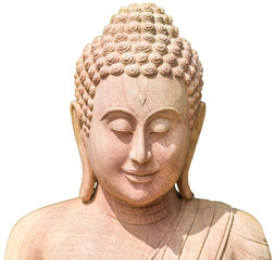 Buddha image face made of sandsyone, isolated on white
