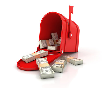 mailbox with money. 3d illustration