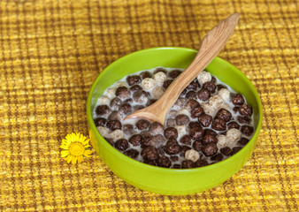 Breakfast cereals, chocolate balls with milk
