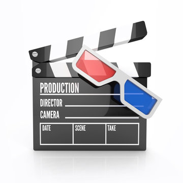 Clapper board - video icon isolated with 3d glasses